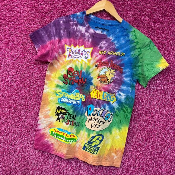 Nickelodeon Classic Cartoon Titles Mix Tie Dye T-Shirt Small - Picture 3 of 4
